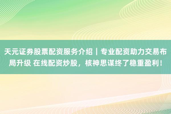 天元证券股票配资服务介绍｜专业配资助力交易布局升级 在线配资炒股，核神思谋终了稳重盈利！