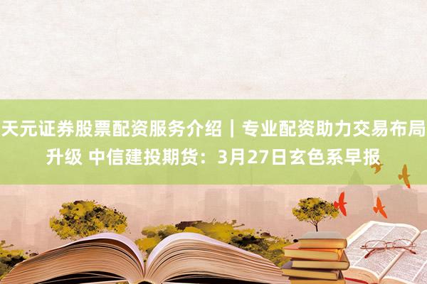 天元证券股票配资服务介绍｜专业配资助力交易布局升级 中信建投期货：3月27日玄色系早报