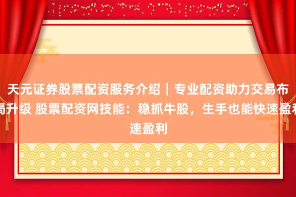天元证券股票配资服务介绍｜专业配资助力交易布局升级 股票配资网技能：稳抓牛股，生手也能快速盈利