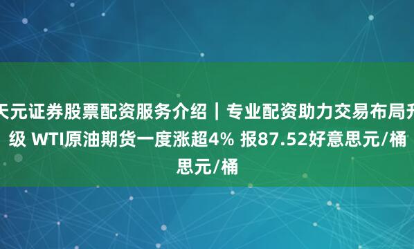 天元证券股票配资服务介绍｜专业配资助力交易布局升级 WTI原油期货一度涨超4% 报87.52好意思元/桶