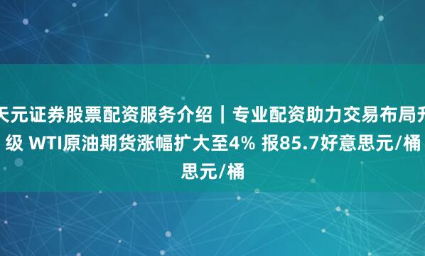 天元证券股票配资服务介绍｜专业配资助力交易布局升级 WTI原油期货涨幅扩大至4% 报85.7好意思元/桶