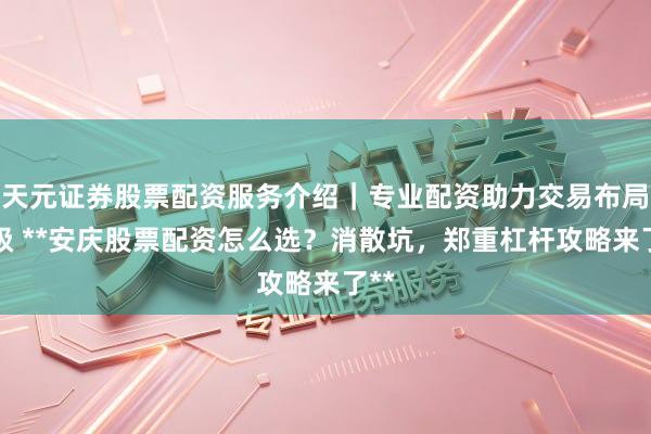 天元证券股票配资服务介绍｜专业配资助力交易布局升级 **安庆股票配资怎么选？消散坑，郑重杠杆攻略来了**