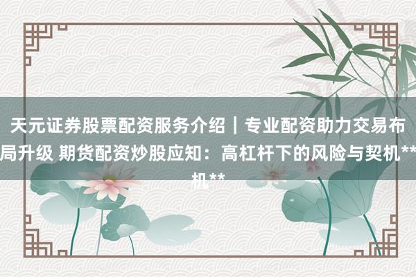 天元证券股票配资服务介绍｜专业配资助力交易布局升级 期货配资炒股应知：高杠杆下的风险与契机**