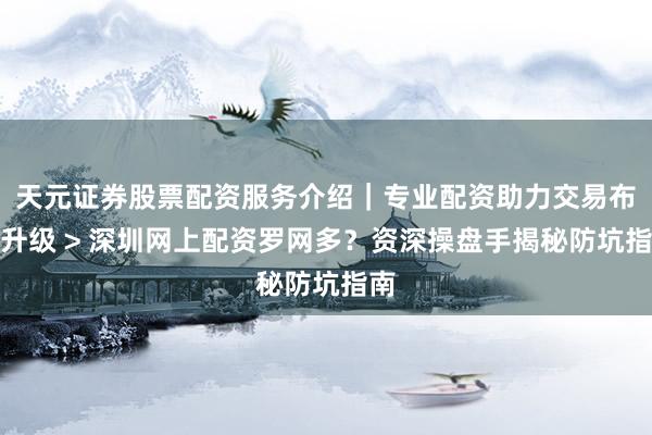 天元证券股票配资服务介绍｜专业配资助力交易布局升级 > 深圳网上配资罗网多？资深操盘手揭秘防坑指南